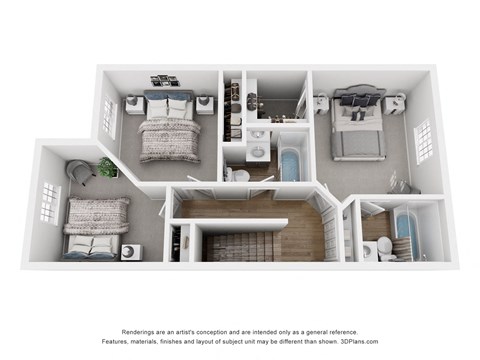 Floor plan for 3 beds, 2.5 baths, 1125 sqft
